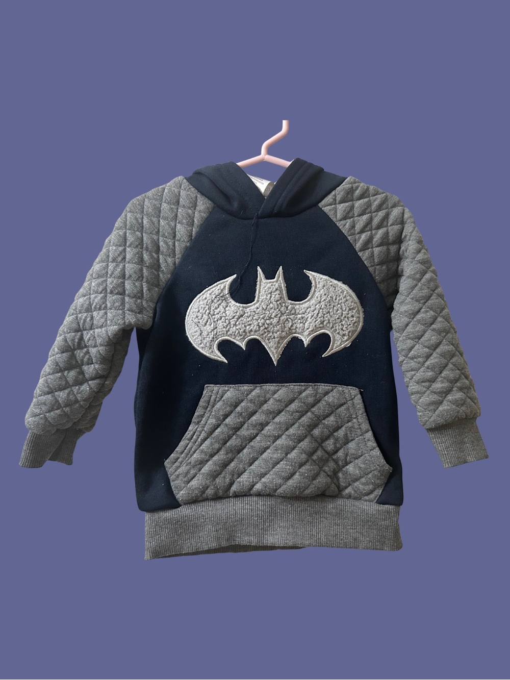 BATMAN Dark Blue Quilted Hoodie SIZE 2T Boys Colorblock Logo Licensed Official